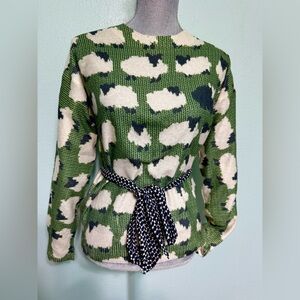 Green and Cream SHEEP Patterned Women's Sweater